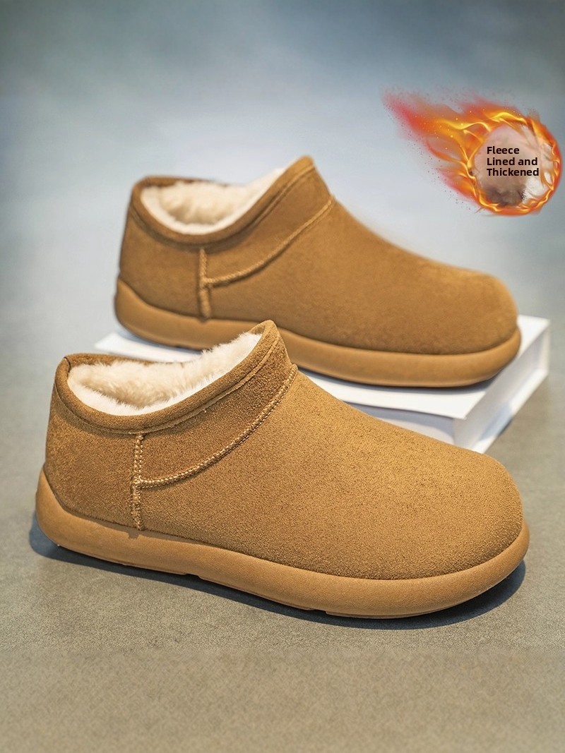Snow Boot Fur Lined - メンズ冬用スノーブーツ厚みのあるフリース裏地付きファー一体型アウトドア滑り止めコットンシューズカジュアルショートチューブブーツ