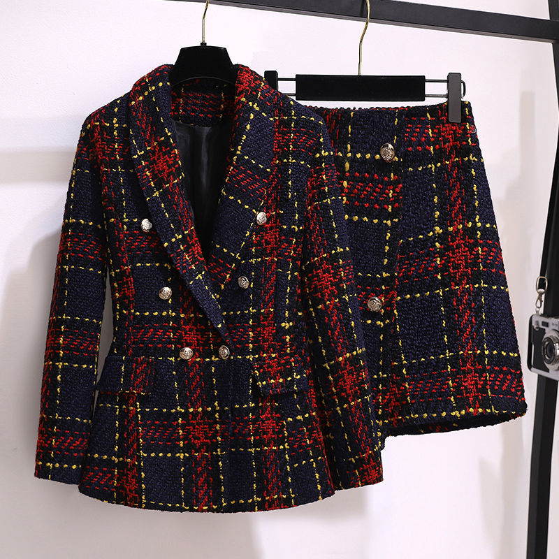 Winter Clothing Vintage - 女性のビンテージツイードスーツ,ブレザージャケット,コートとショートスカート,ジャカード作業服,パーティーウェア,韓国の衣装,冬,2個セット