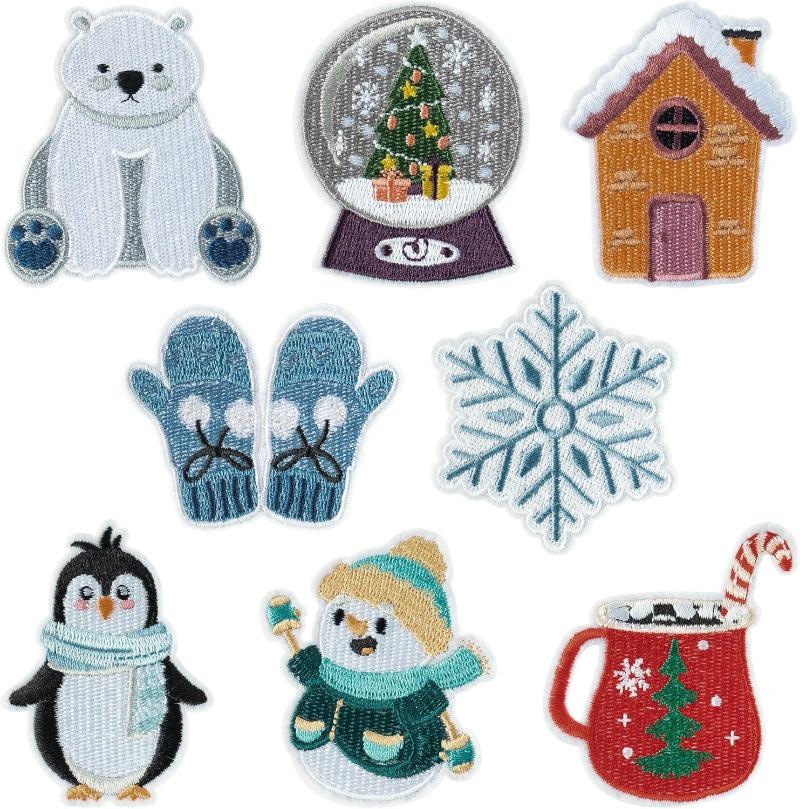 Winter Clothing Pictures - 冬をテーマにした衣類パッチ,日曜大工のアップリケ修理パッチ,刺embroidered,雪片,不思議の国,クリスマスの縫製,8個