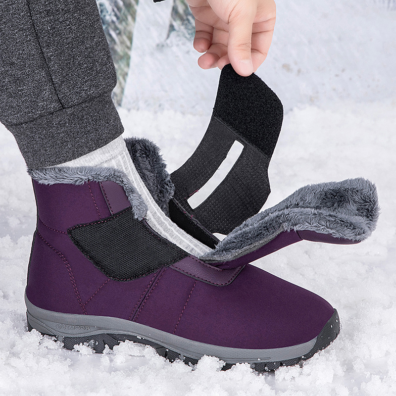 Snow Boot Fur Lined - 冬用レディースファー裏地付きアンクルスノーブーツ、調節可能なフックアンドループ、糖尿病患者用、高齢者、腫れ足、外反母趾、バニオン対応