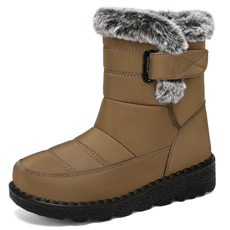 Snow Boot Fur Lined - 女性用ミッドカーフスノーブーツ、ファジー裏地付き、防水、滑り止めラバーソール、冬用暖かいアウトドアブーツ
