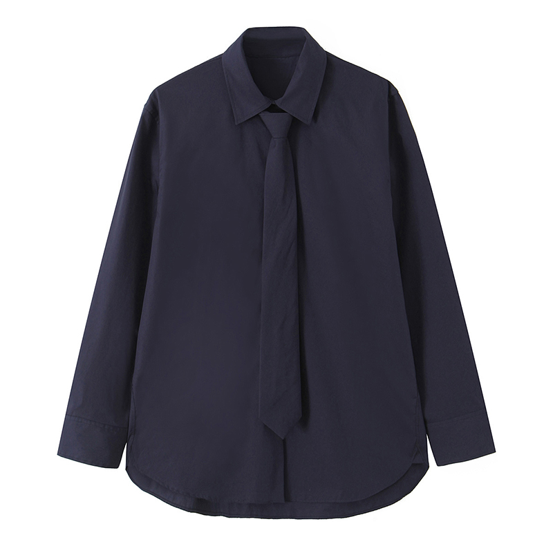 Winter Clothing Vintage - Willshela 女性ファッションネクタイ付きネイビーブルーシングルブレストブラウスヴィンテージラペルネック長袖女性シックな女性シャツ