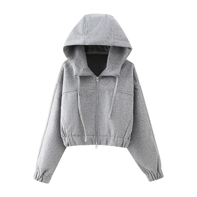 Winter Under Clothing - 春と夏の新しい婦人服カジュアルシンプル多用途フード付き襟ジッパーショートセータージャケット