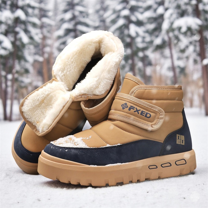 Snow Boot Fur Lined - 秋と冬の暖かい毛皮のメンズスノーブーツ、厚みのあるファッションカジュアルベーカーシューズ、毛皮の裏地が付いた厚みのあるミッドカーフコットンシューズ