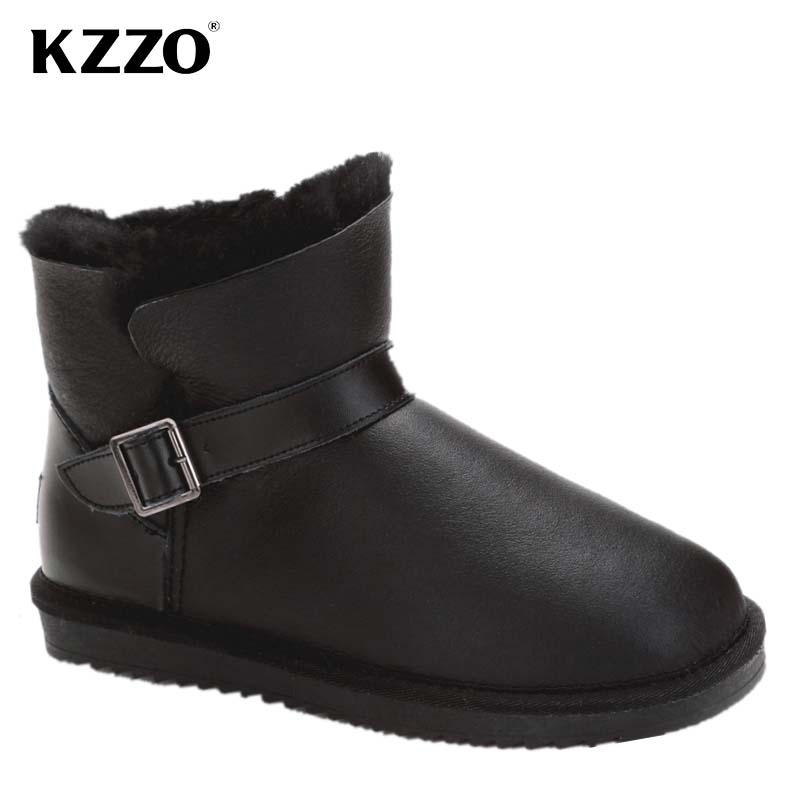 Snow Boot Fur Lined - KZZO 2025 新しいメンズカジュアル本物のシープスキンレザー冬のスノーブーツ天然ウールの毛皮の裏地を暖かく保つ靴防水スリップオン