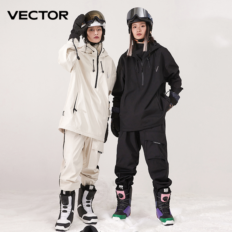 Winter Clothing Vector - 男性女性無地スキージャケットスキーパンツ暖かい防風冬オーバーオールパーカー防水アウトドアスポーツ衣類スノーボード