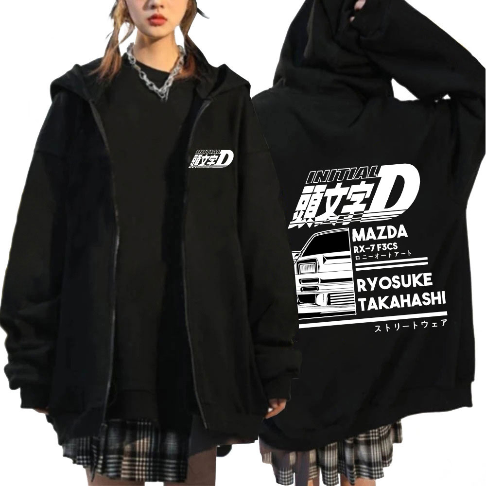 Winter Under Clothing - 頭文字 D ジッパー パーカー紳士服秋冬ジップアップフード付きスウェットシャツカジュアルヴィンテージルーズパーカージャケット