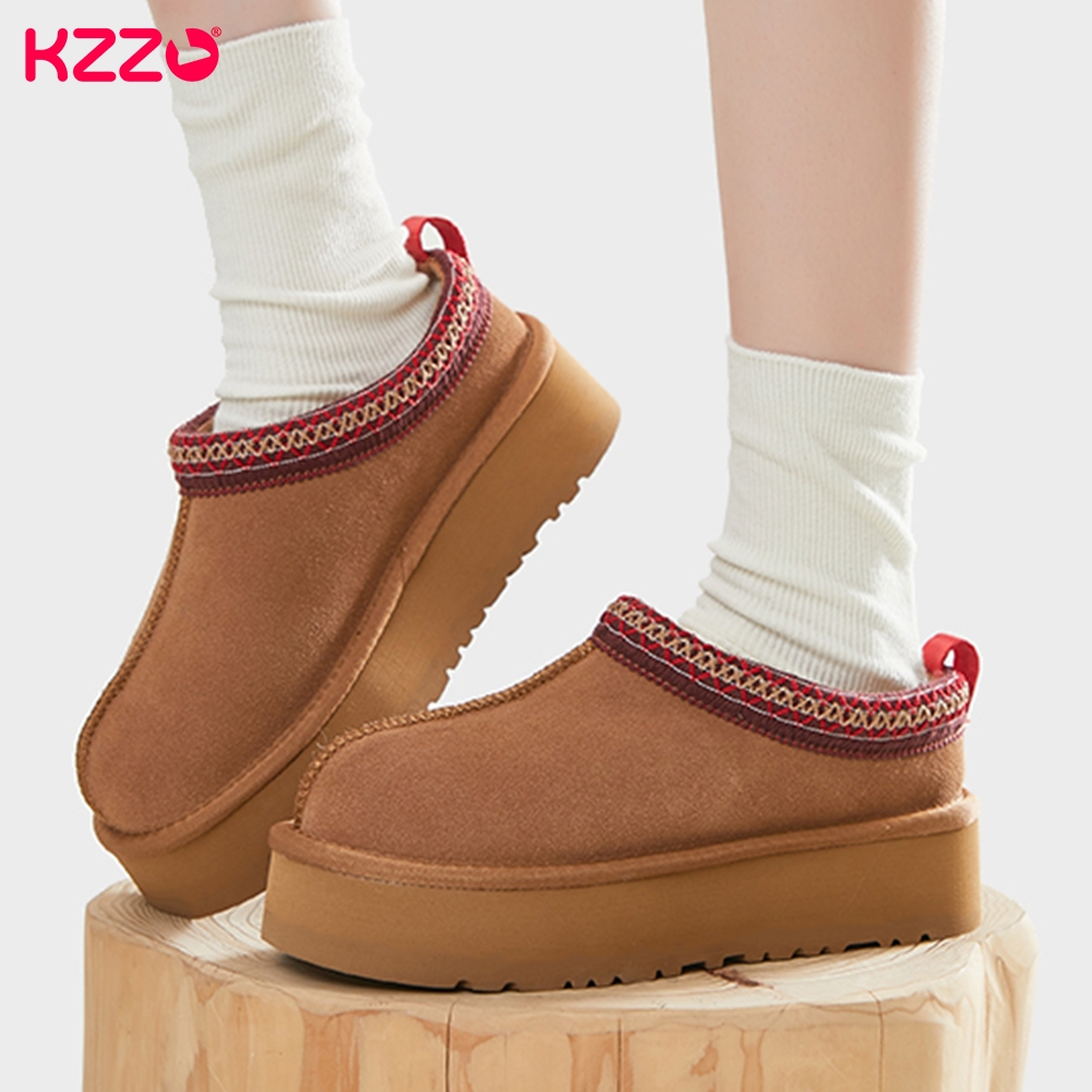 Snow Boot Fur Lined - Kzzo-女性用スエードカウブーツ,天然ウール,裏地付き毛皮,暖かい靴,冬用,新しいコレクション
