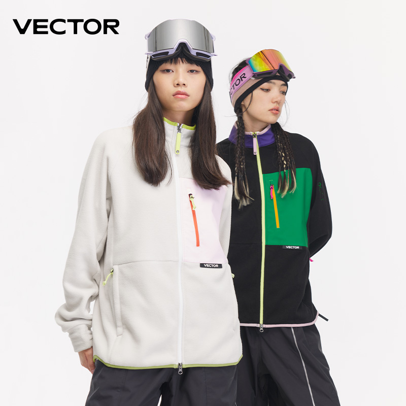 Winter Clothing Vector - ベクトルフリースジャケット女性秋冬暖かいコート男性服 2023 コントラストスリーブトレーナーコートカラー屋外 Jakcets
