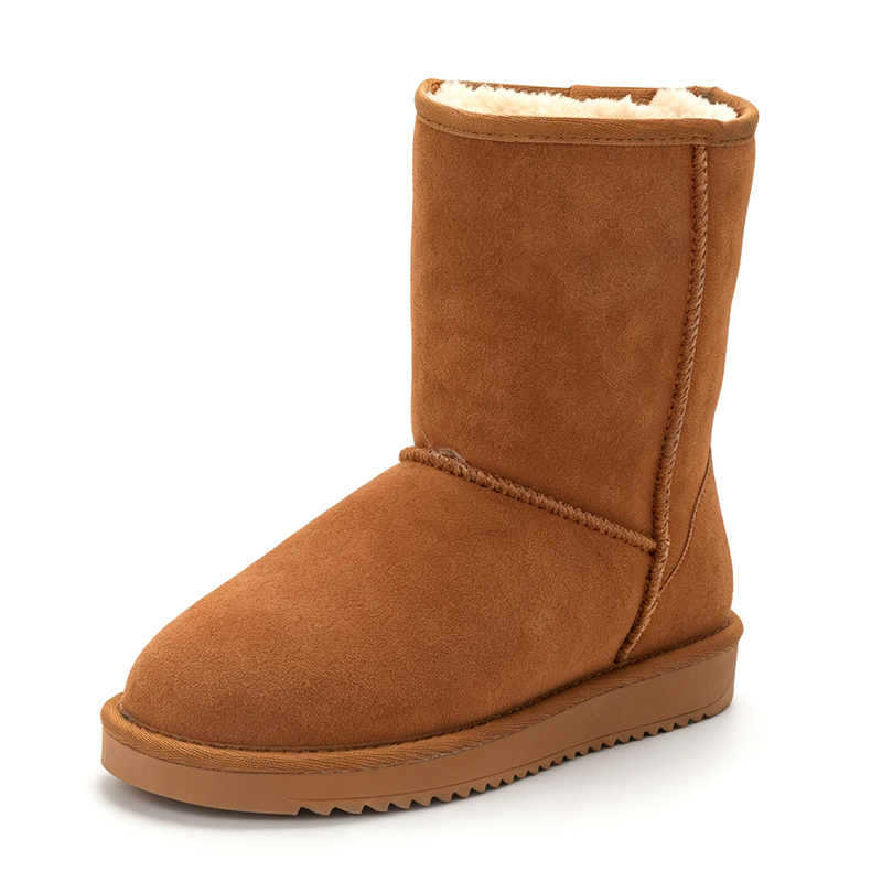 Snow Boot Fur Lined - 女性のクラシックミッドカーフスノーブーツ牛革スエード暖かいフリース裏地付き冬用ブーツ滑り止めカジュアルファッションレディース冬靴