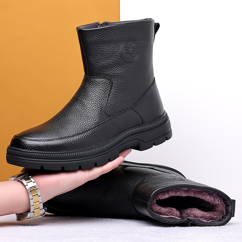 メンズハイカットレザー製スノーブーツ、暖かいウール裏地付き冬 - Snow Boot Fur Lined のレビューと価格