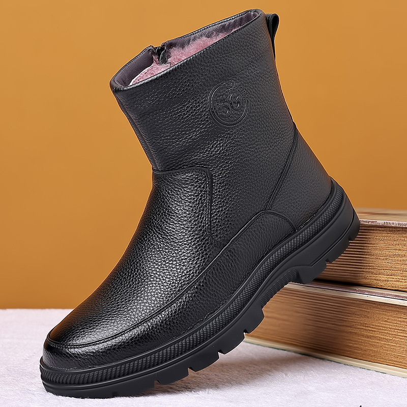 メンズハイカットレザー製スノーブーツ、暖かいウール裏地付き冬 - Snow Boot Fur Lined のレビューと価格