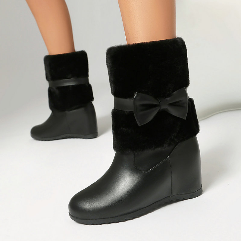 女性用黒白ウィンタースノーブーツ、フェイクファー裏地付きウェ - Snow Boot Fur Lined のレビューと価格