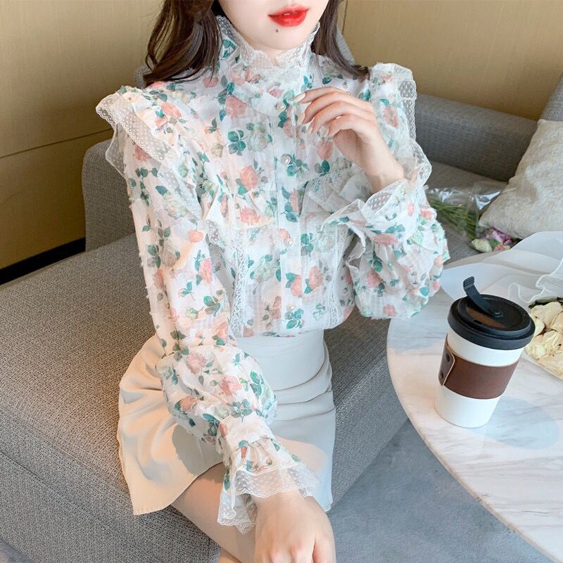 ヴィンテージプリントガーゼ花柄フレアスリーブシフォンシャツ婦 - Winter Clothing Vintage のレビューと価格