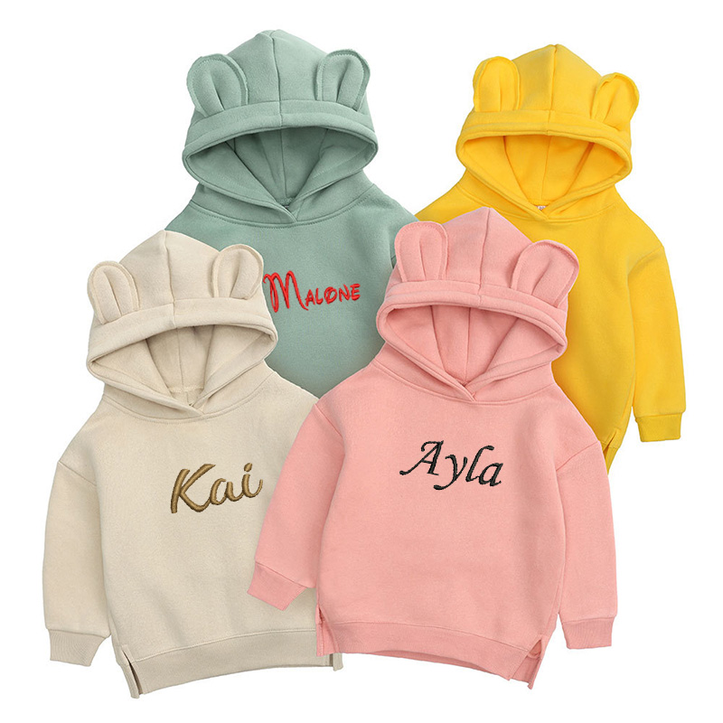 子供のための刺繍されたクマのフーディ,パーソナライズされた名 - Winter Under Clothing のレビューと価格