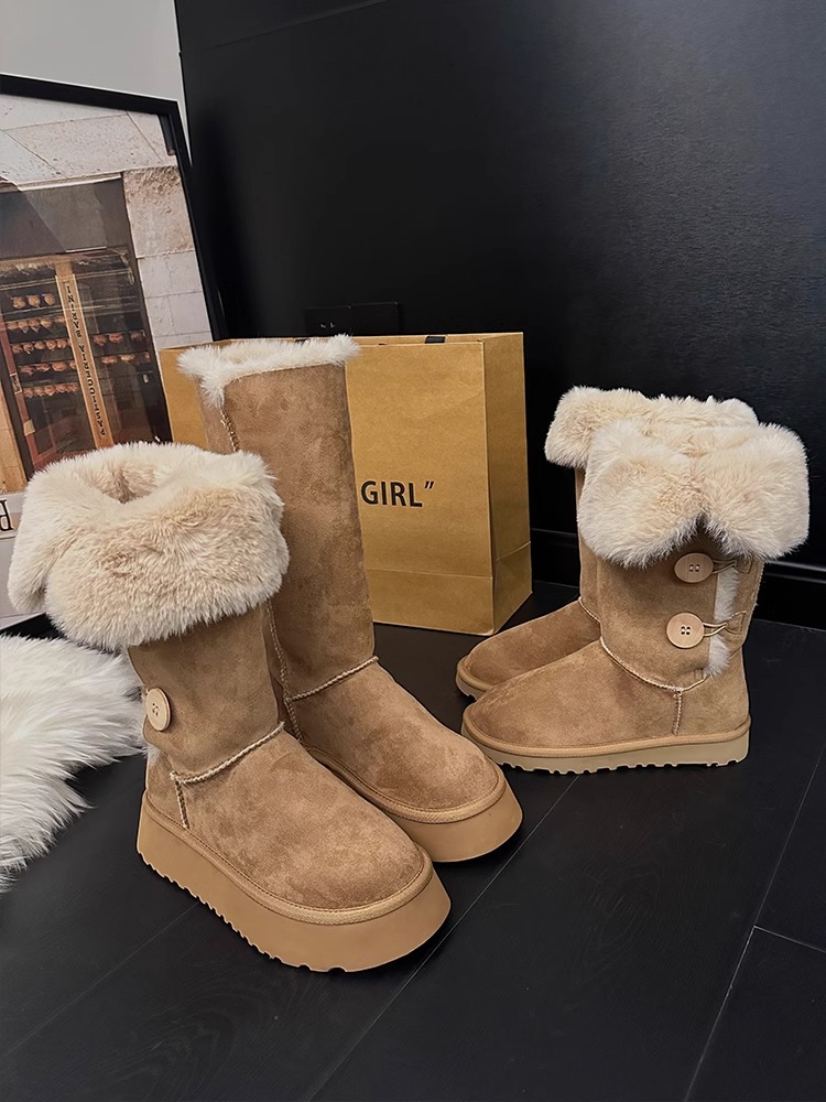 冬用プラッシュ裏地付き超暖かいロング厚底スノーブーツ レディ - Snow Boot Fur Lined のレビューと価格