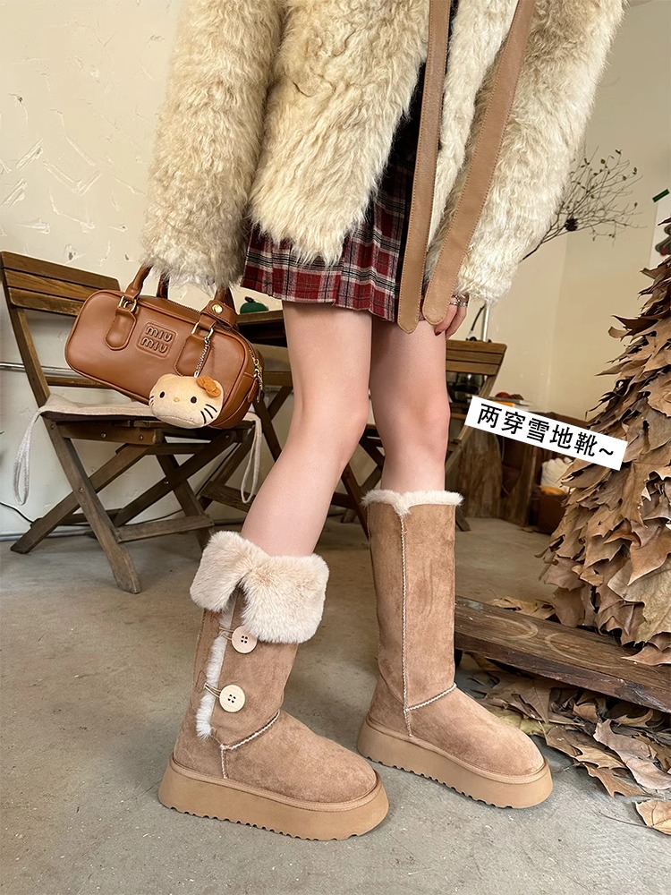 冬用プラッシュ裏地付き超暖かいロング厚底スノーブーツ レディ - Snow Boot Fur Lined のレビューと価格