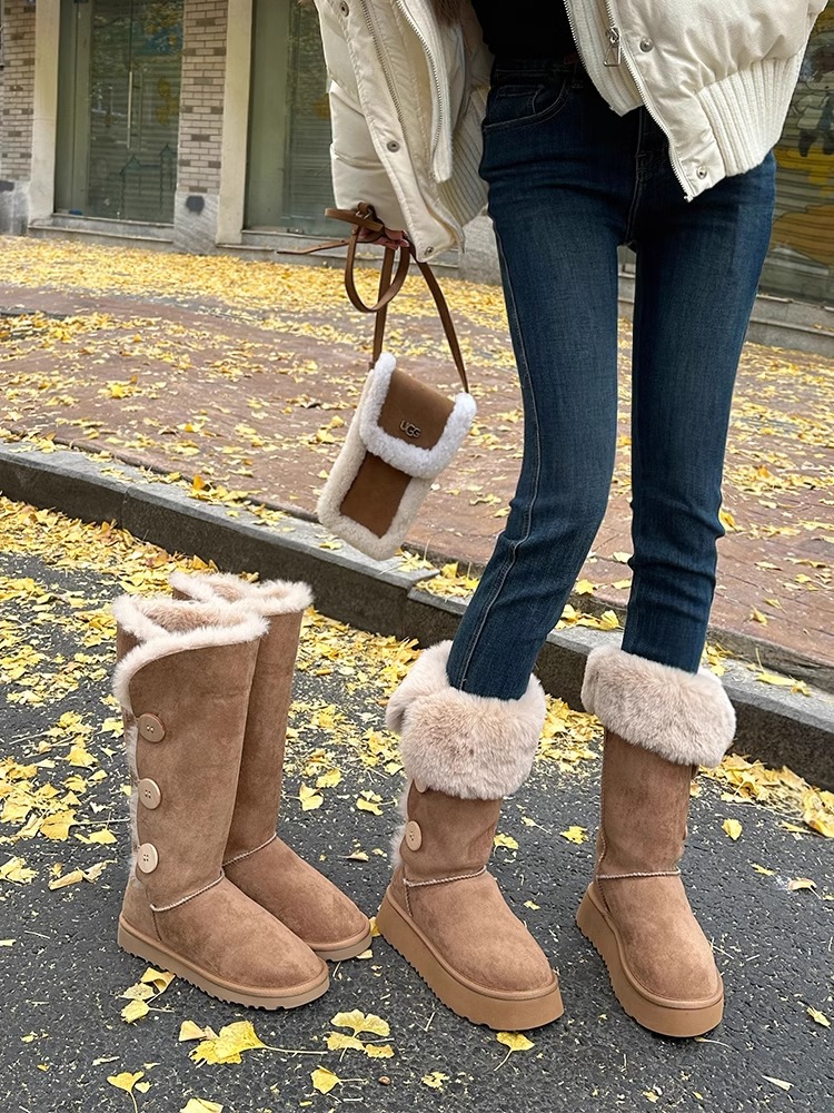 冬用プラッシュ裏地付き超暖かいロング厚底スノーブーツ レディ - Snow Boot Fur Lined のレビューと価格