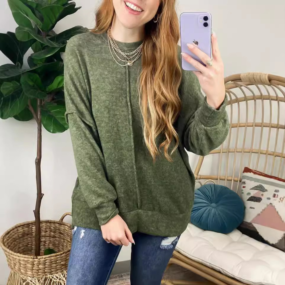 新作ルーズファッションレディース服クルーネック長袖トップス秋 - Winter Under Clothing のレビューと価格