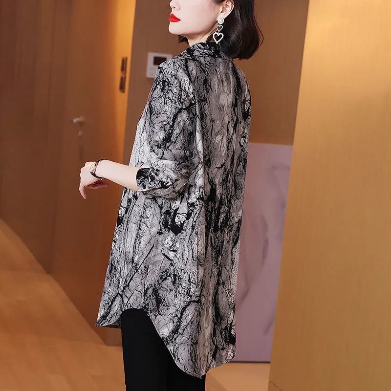 ヴィンテージプリントラペルボタンオーバーサイズシャツ婦人服秋 - Winter Clothing Vintage のレビューと価格