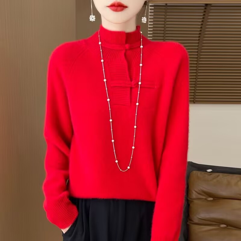 秋と冬の母のセーター スタンドカラー婦人服中国風厚手ニットト - Winter Under Clothing のレビューと価格